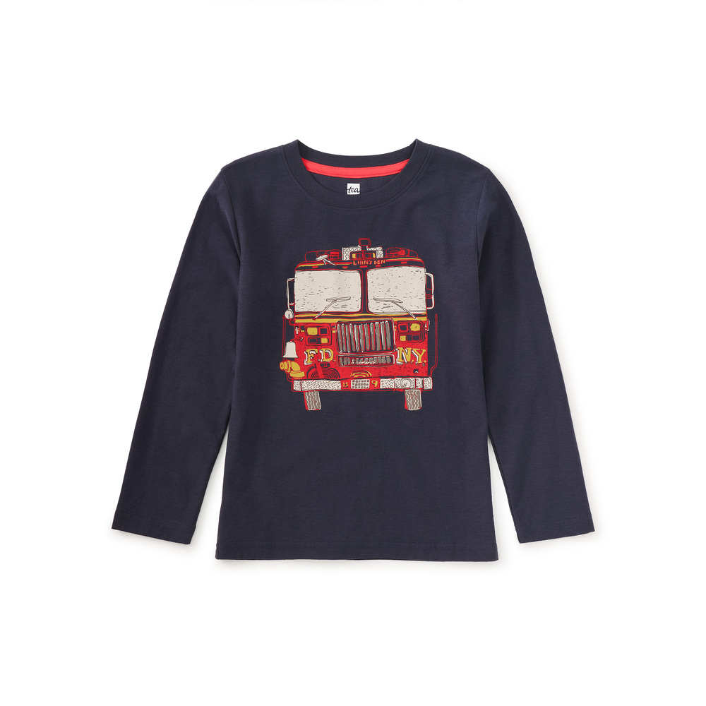 Tea Collection Boys Navy Firetruck Long Sleeve T-Shirt size: 5T